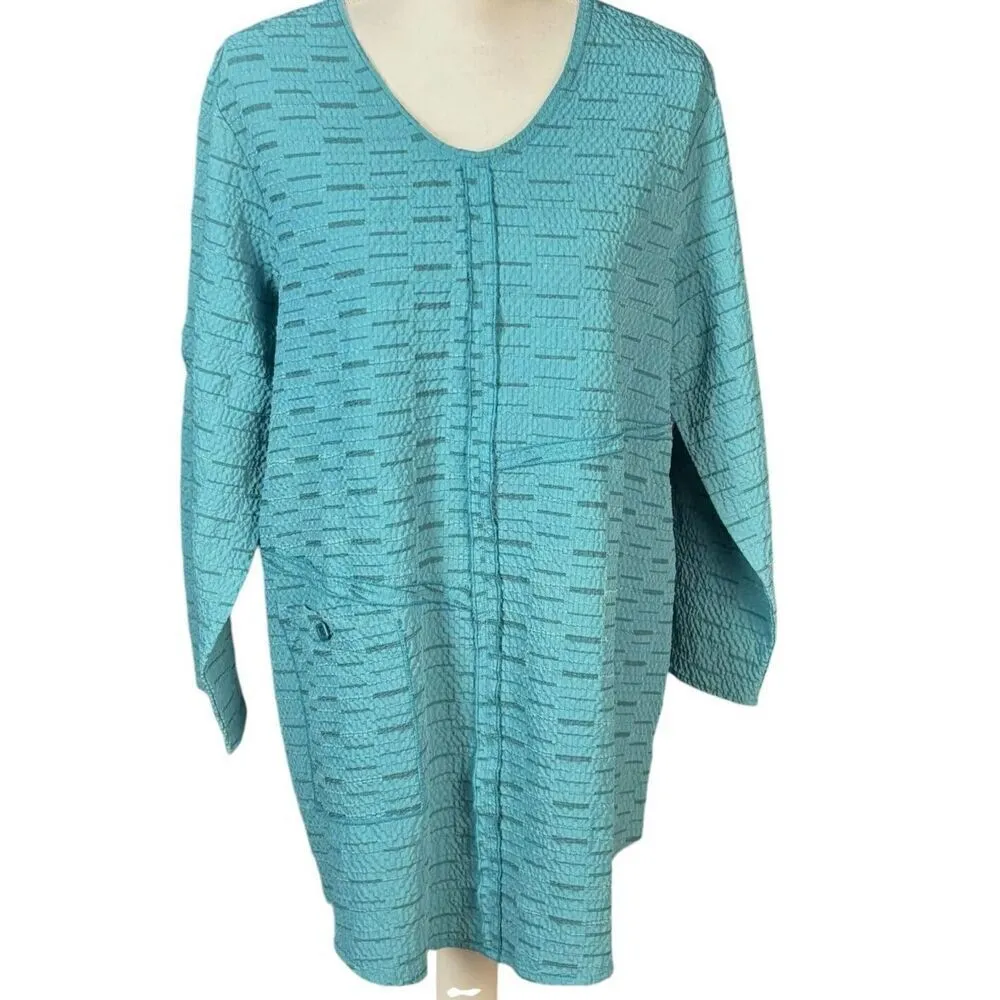 Habitat Clothes To Live In Tunic Size Large Blue Geometric Textured Lagenlook - Image 10