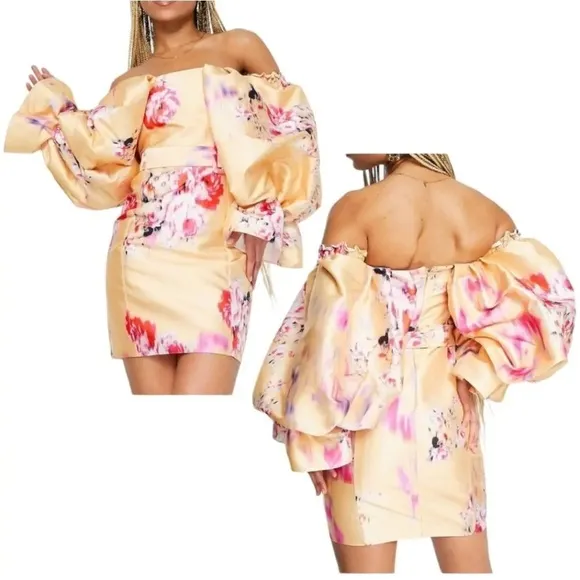 ASOS luxe size is 2 belted drama sleeve, satin florall mini dress nwt - Image 2