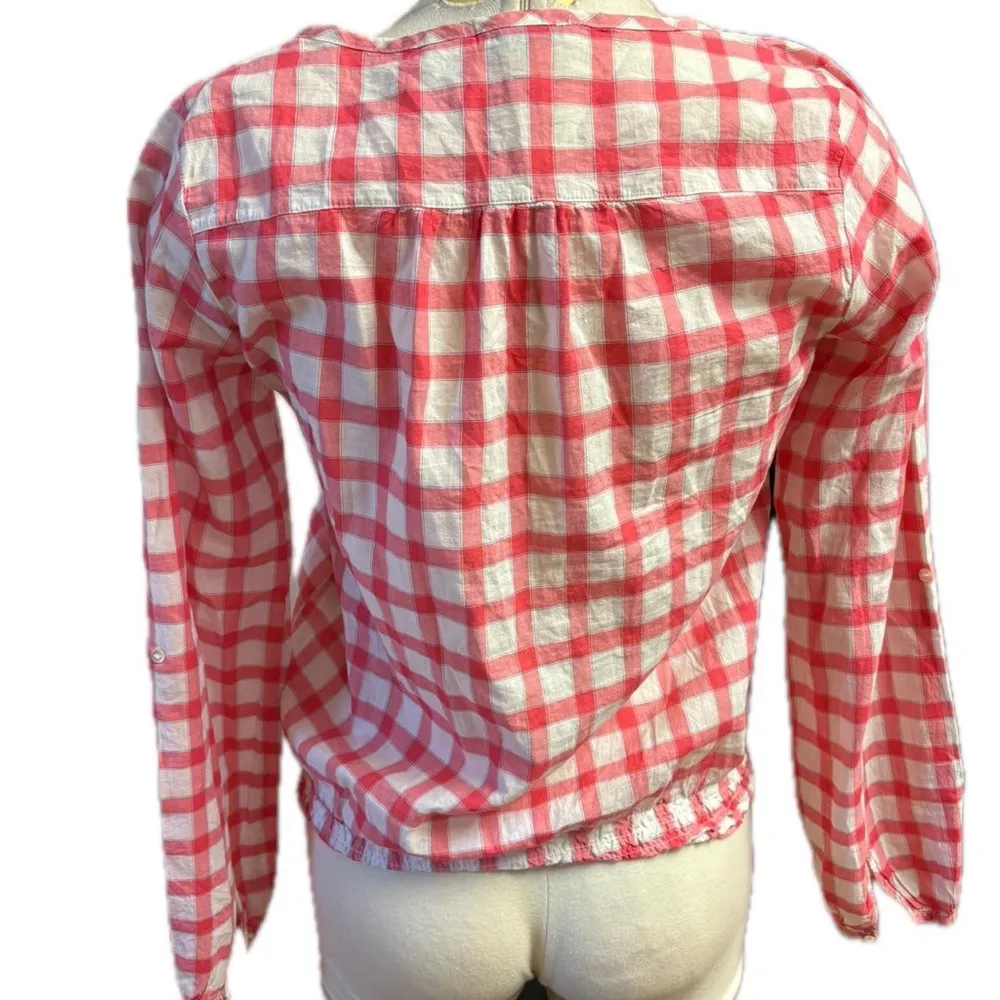 Pink and white gingham coquette 100% cotton top lace and buttons French brand - Image 3
