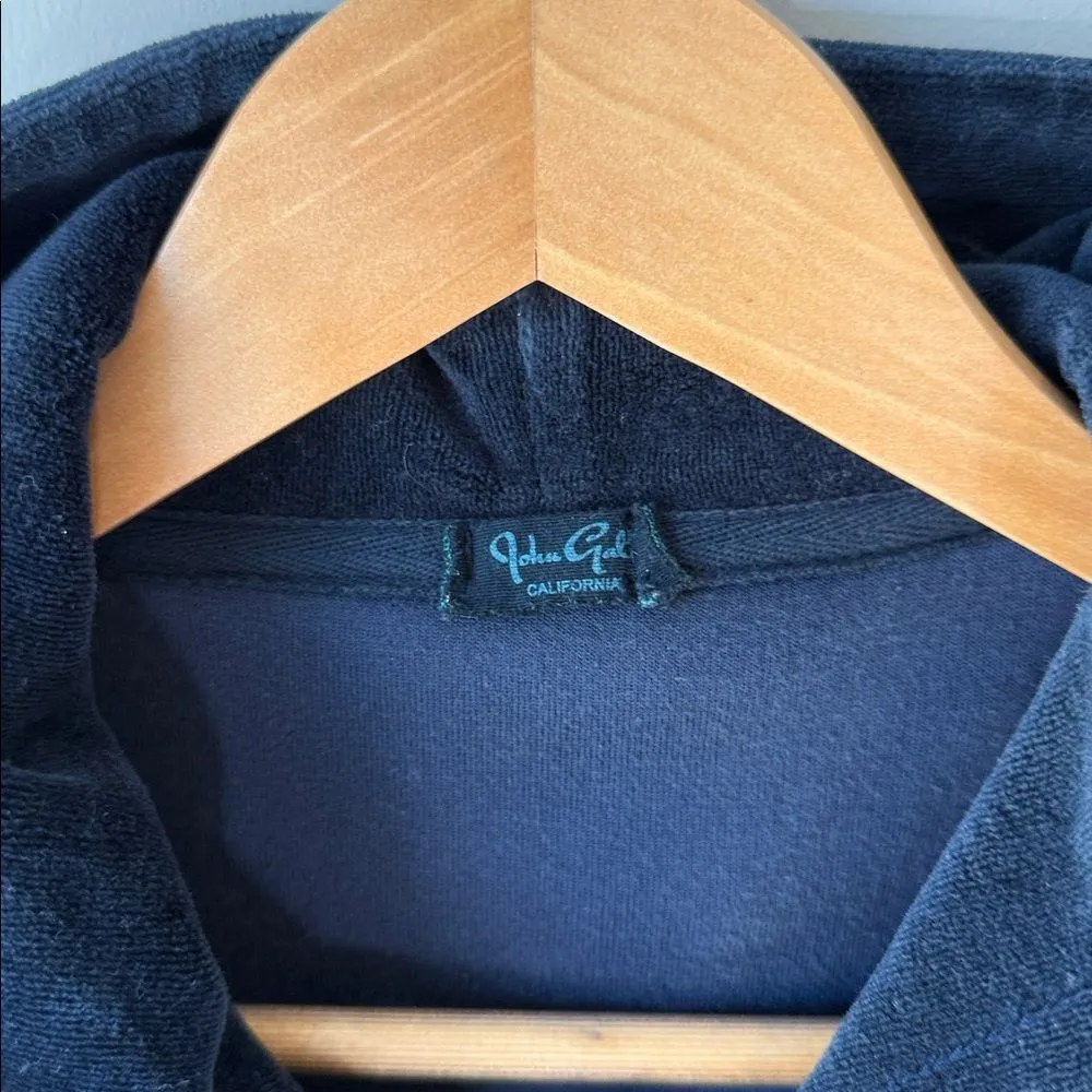 John Galt Cropped Velour Navy Full Zip Hoodie - Image 8