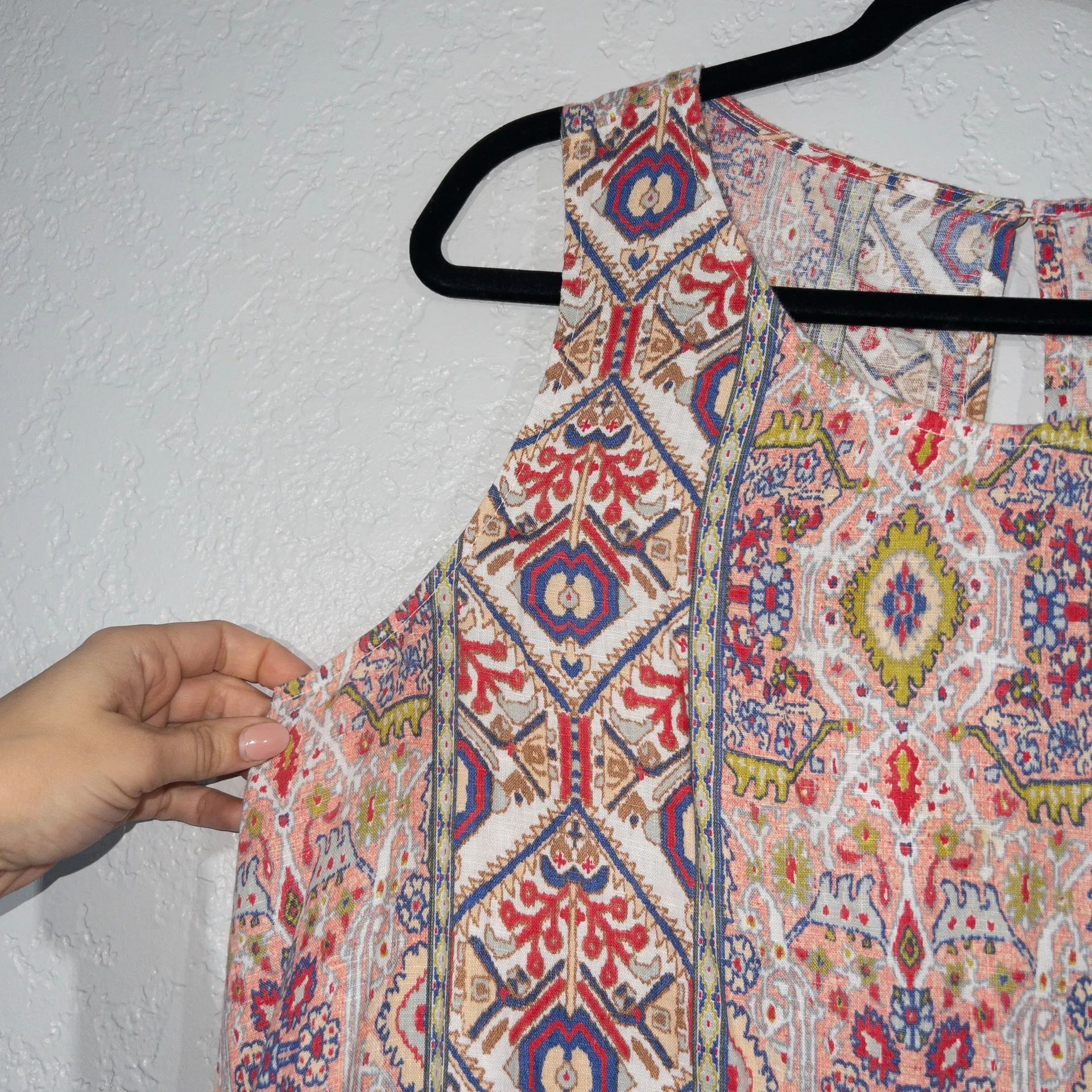 New Rachel Zoe White Aztec Printed Linen Tank Dress Size Large - Image 3