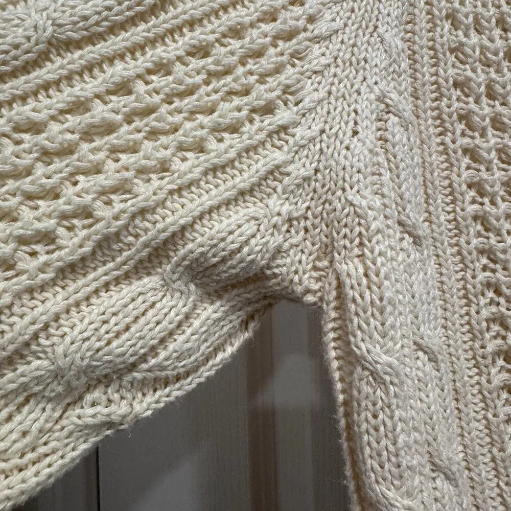 Vintage Lucinda Chunky Heavy Cable Knit Wool Oat/Ivory Sweater Women Size S ** - Image 10