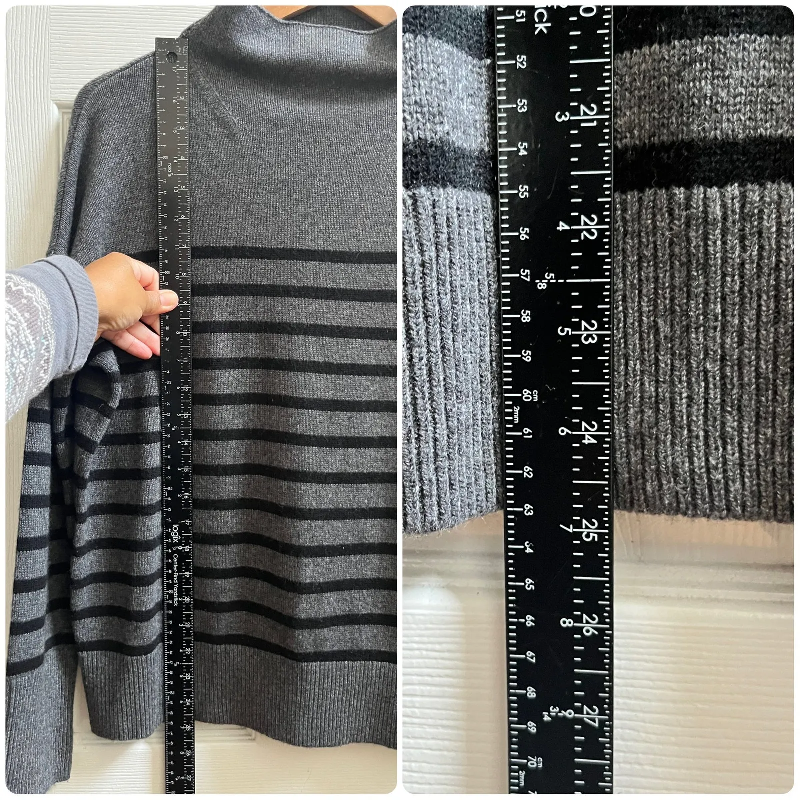 The Reset R Label Striped Funnel Neck Wool Cashmere Pullover Sweater Size Small Gray - Image 8