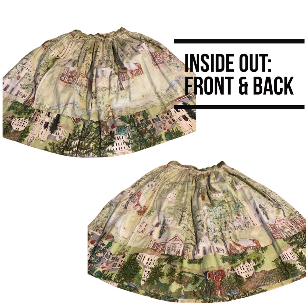 VINTAGE 1950'S GRANDMA MOSES "WILLIAMSTOWN" PRINT FABRIC FULL NOVELTY SKIRT (S) Multiple - Image 9