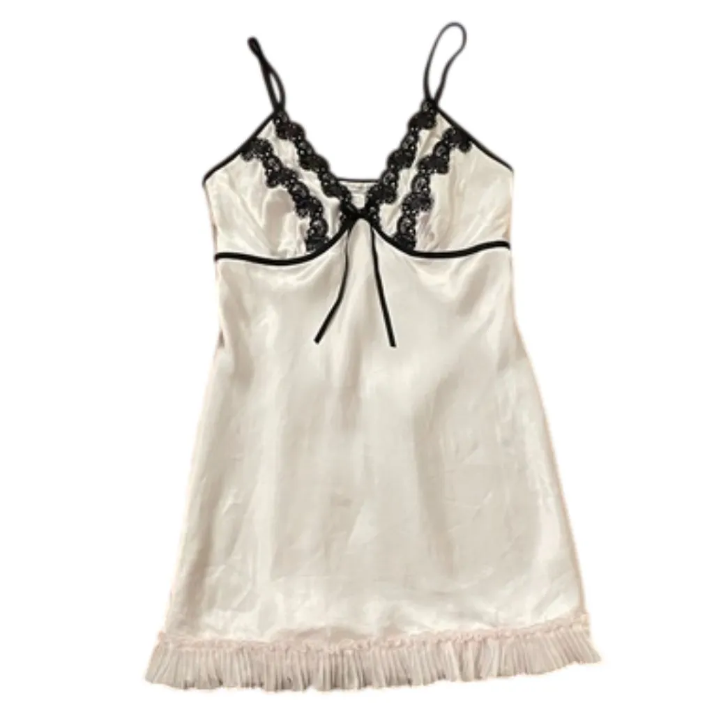 Linea Donatella Pink Satin Chemise Nightgown Lace Ruffle Hem Womens Medium - Image 3