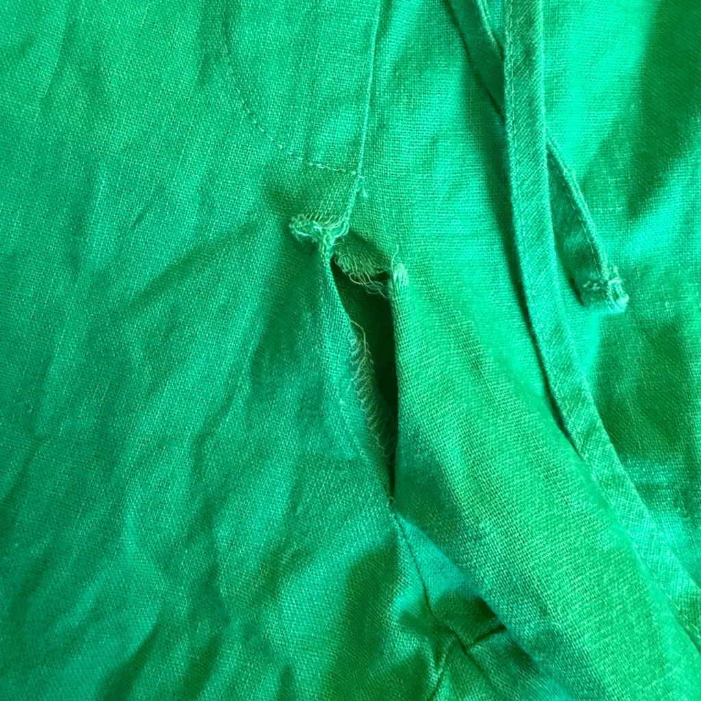 NWT JCrew Linen Cotton Blend Drawstring Pants Kelly Green 16 🪡 Seam Needs Repair - Image 7