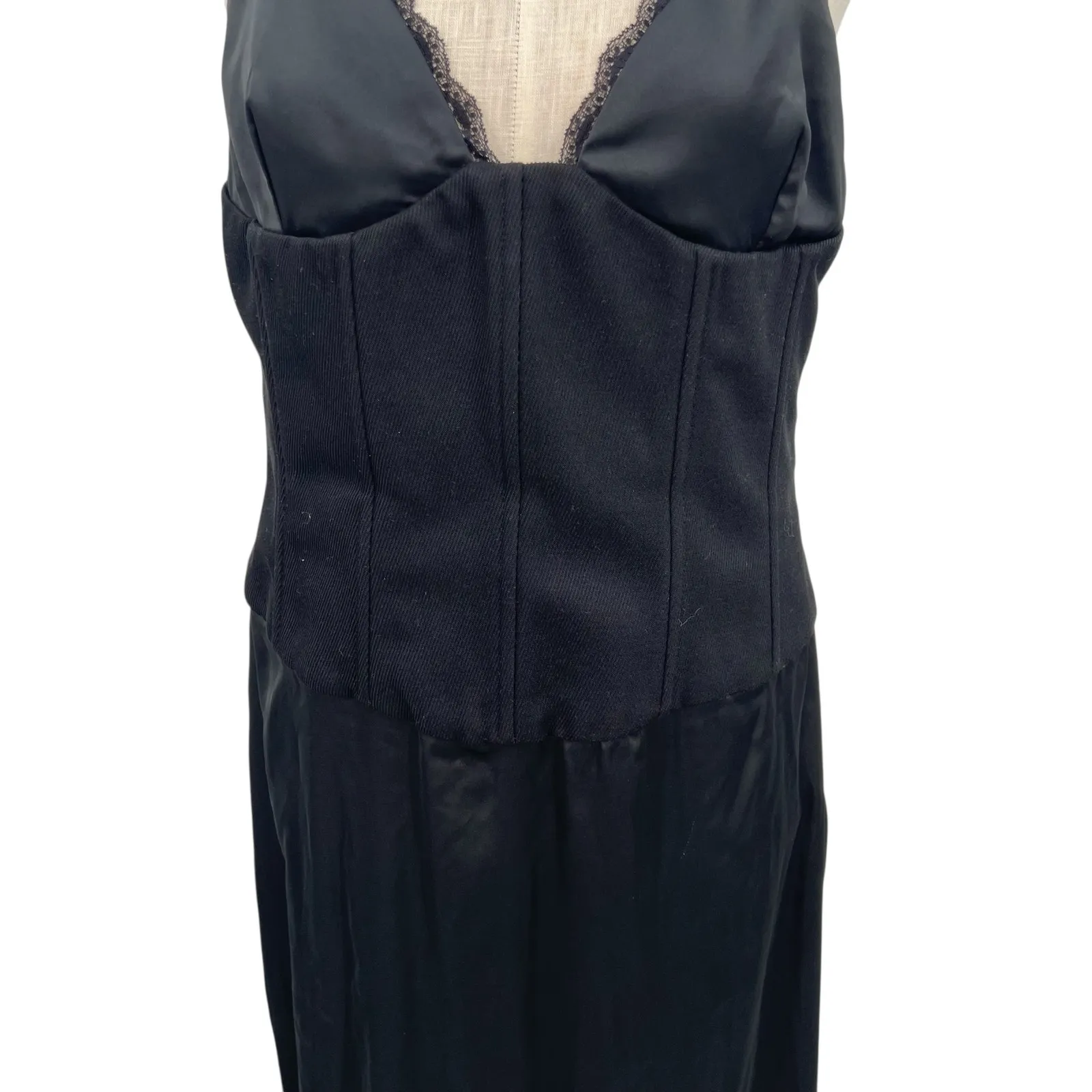 Tiger Mist Taos Maxi Slip Dress Satin Corset Lace Neck Black Size Large - Image 6