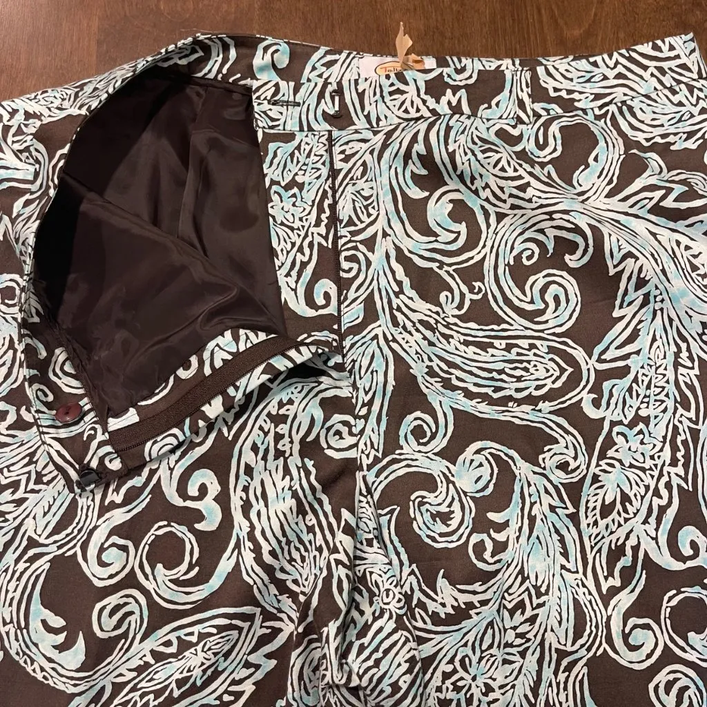 Talbots Stretch Paisley Dress Pants Women's Size 16 Silk Cotton Brown Teal Lined - Image 5