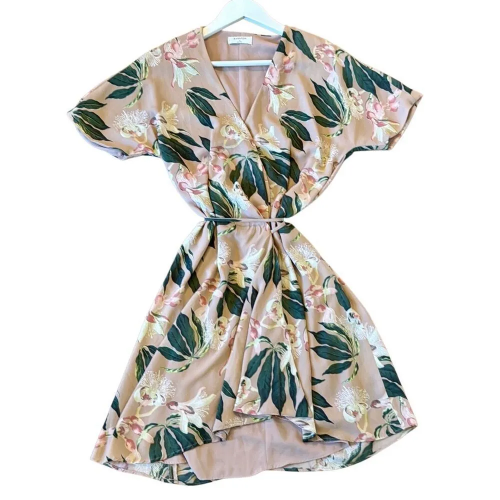 Aritzia Babaton Wallace pink floral faux wrap dress small - Image 4
