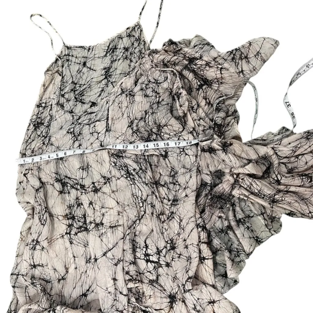 Designer Boutique One Shoulder Drape Crepe Floral Mini Dress Small Tan Size 4 - Image 6