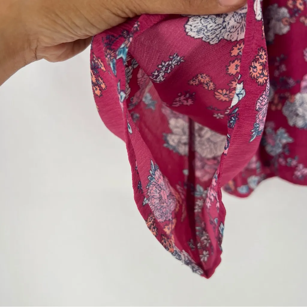 Pink Rose Women's Crepe Floral Flare Sleeve Crossover V-Neck Faux Wrap Top NWT L - Image 5