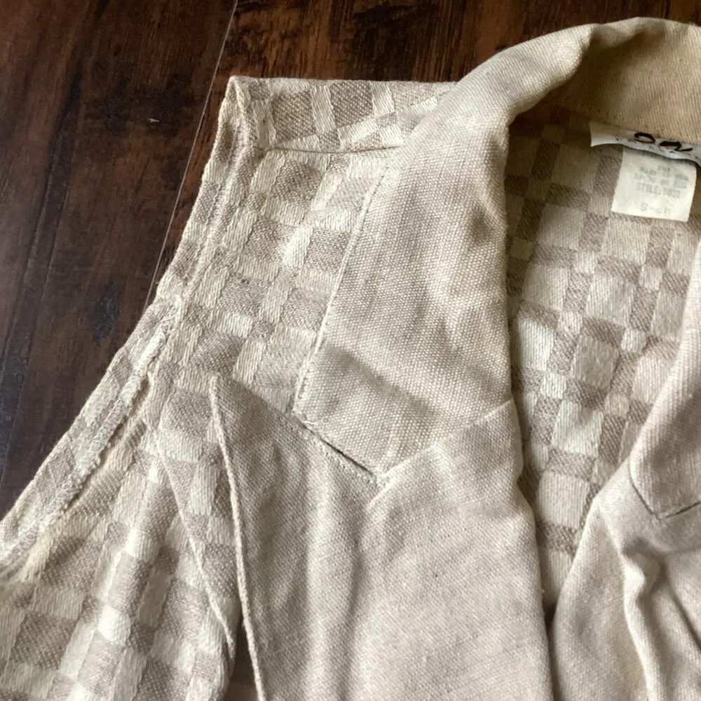Vintage Fall Linen Vest Blazer Tan - Image 5
