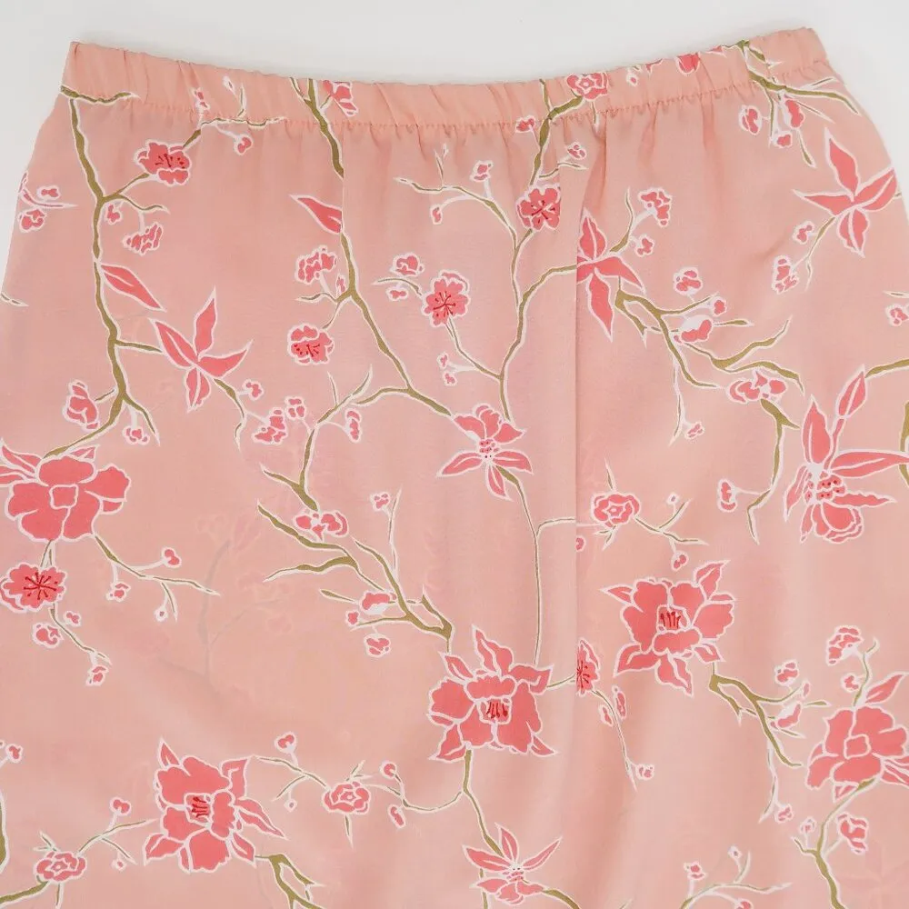 Vintage 70s Pink Cherry Blossom Floral Maxi Skirt Size M - Image 4