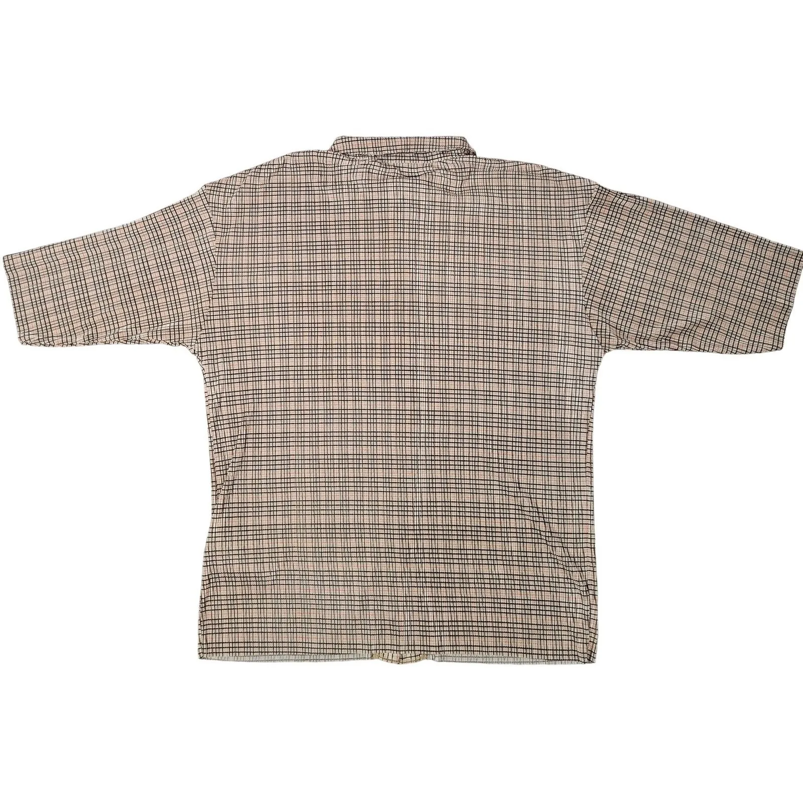TOPSHOP Plaid‎ Collared Button Down Plisse Shirt Women Size S Beige Brown Black - Image 2