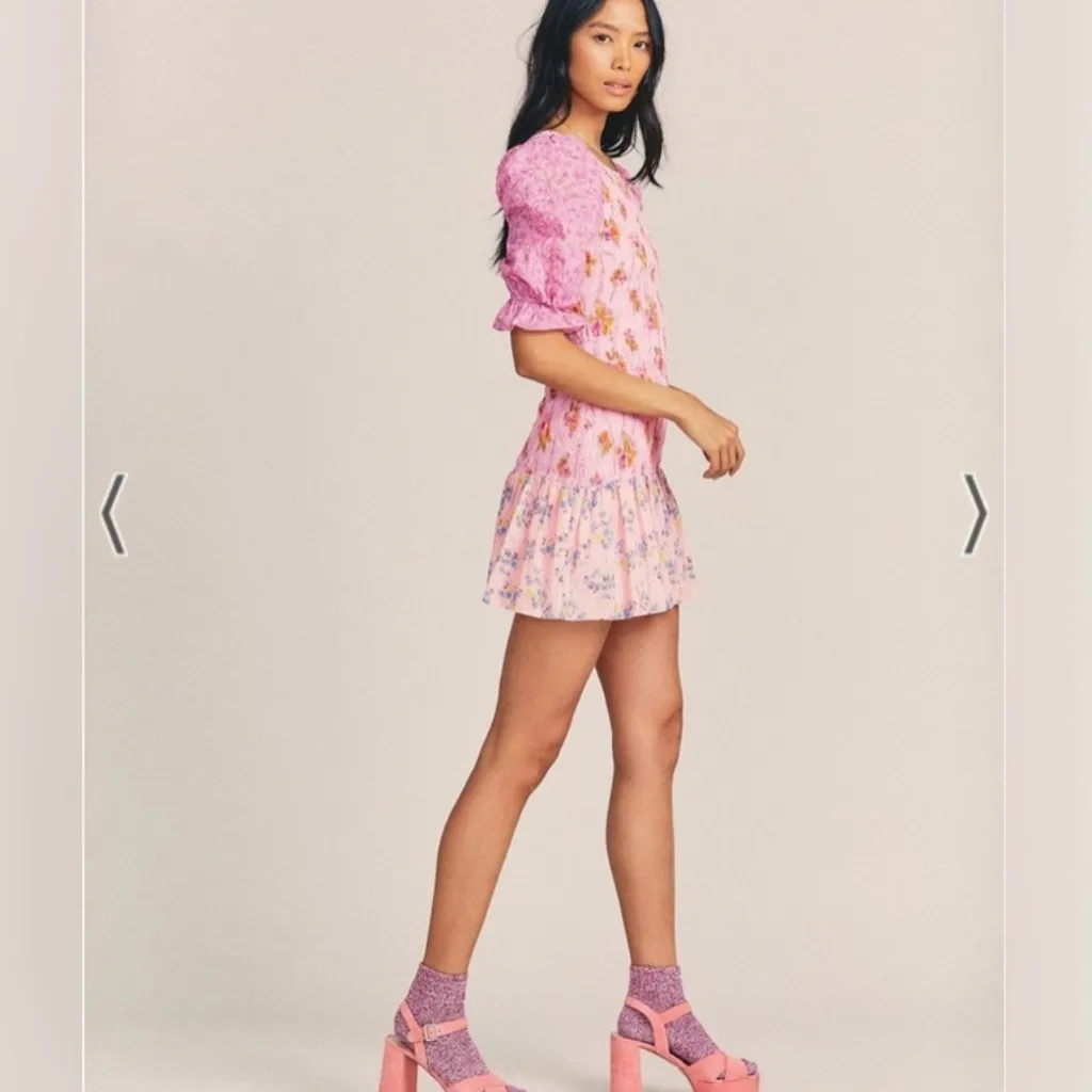 New! LoveShack Fancy Pink Floral‎ Lupa Mini Dress Sz XS $395 - Image 4