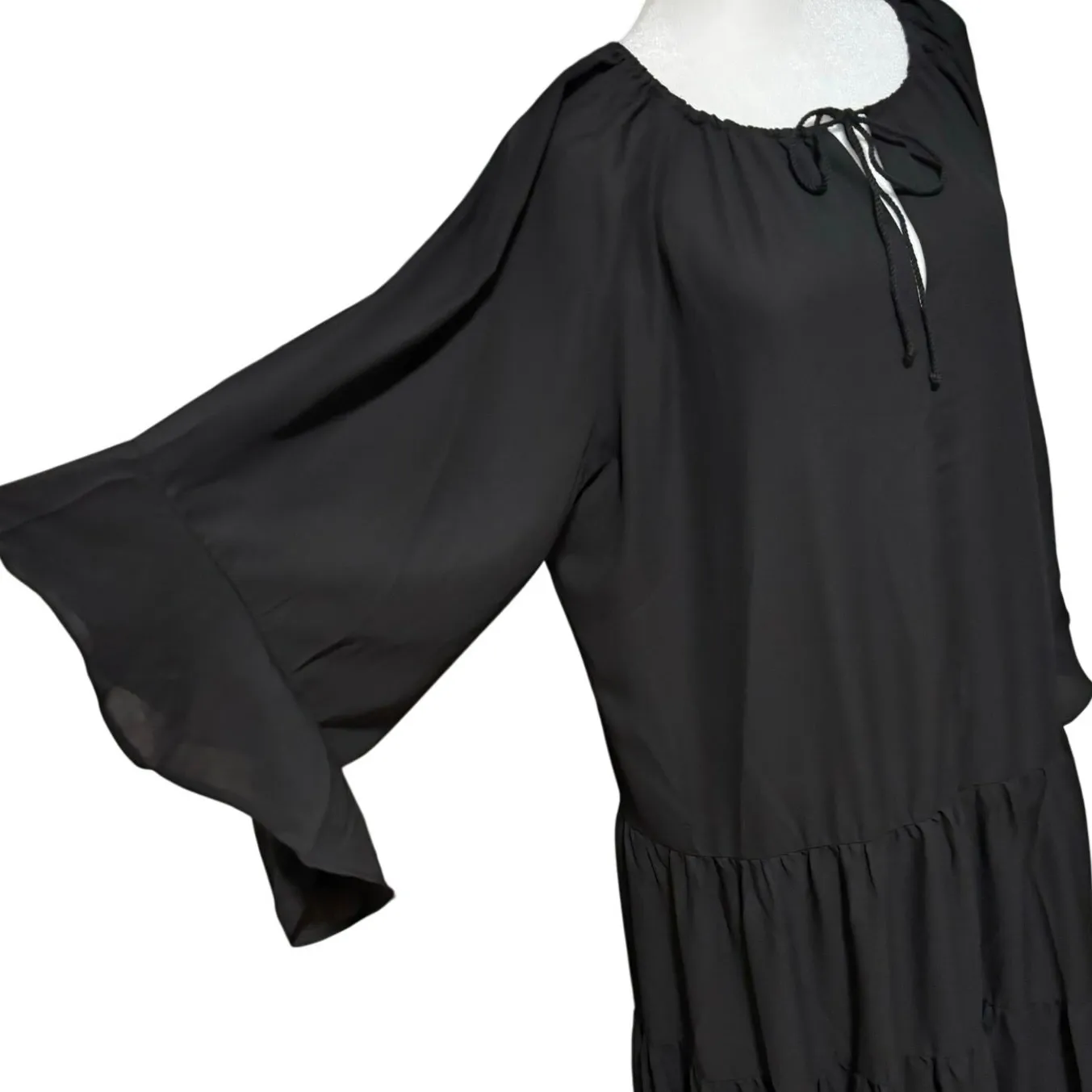 Textile Elizabeth and James Size M Candice Tiered Ruffle Midi Dress Boho Peasant Black Size M - Image 4