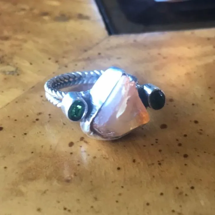 Natural Fire Opal Chrome Diopside Sterling Silver Ring Size 6 Orange - Image 3