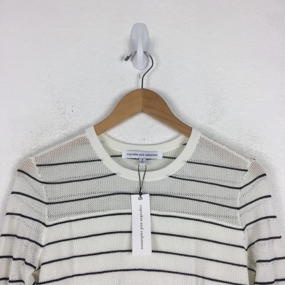 NWT Cupcakes And Cashmere Liana Striped 3/4-Sleeve Open-Knit Sweater Small - Image 4