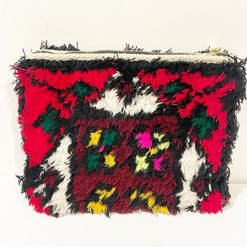 Anthropologie Red Multi Print Fuzzy Carpet Clutch Bag - Image 4