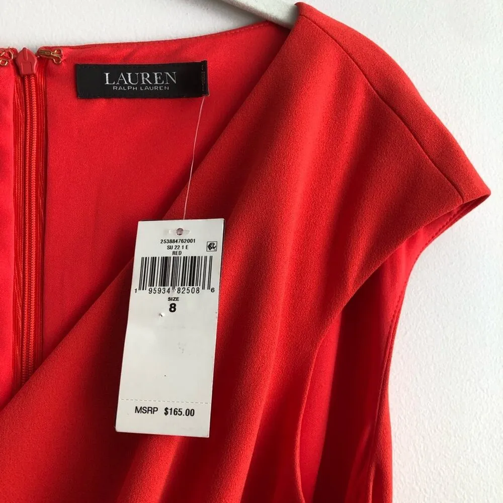 LAUREN RALPH LAUREN Faux Wrap Red Cherry Dress Women’s Size 8 NWT - Image 5