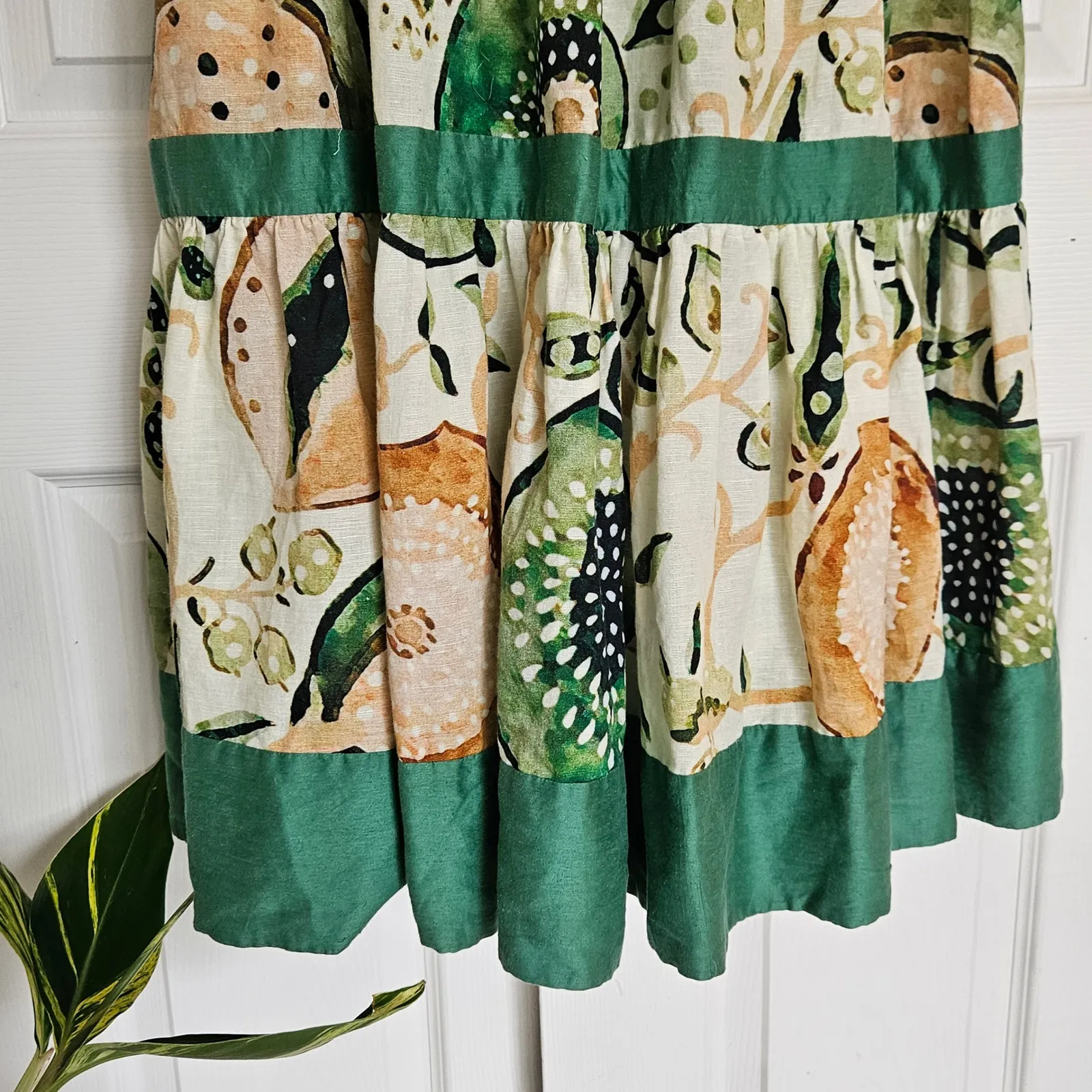 Alexis Pierah Midi Maxi Dress (Sz M) Linen Cotton Blend Jade Garden - Image 5