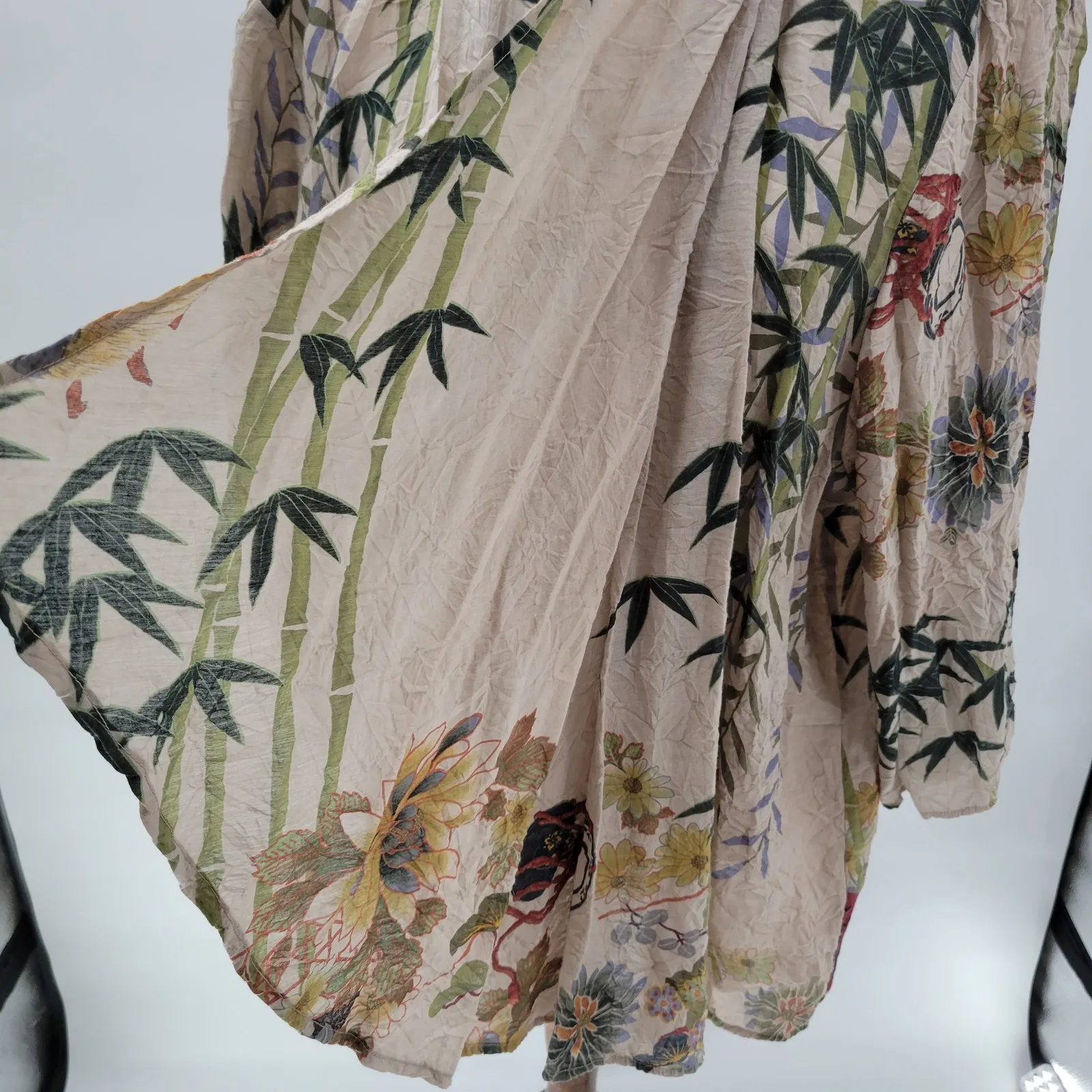 Citron Santa Monica Cardigan Kimono Womens 3X Tan Bamboo Floral Asian Print Top - Image 15