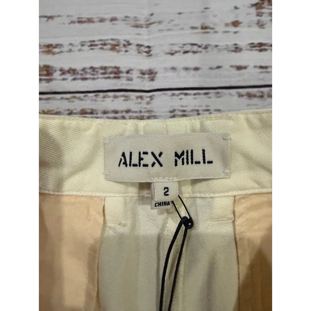 NWT Alex Mill Women's Dress Pants Size 2 Beige Double Pleat Twill Straight Leg - Image 4