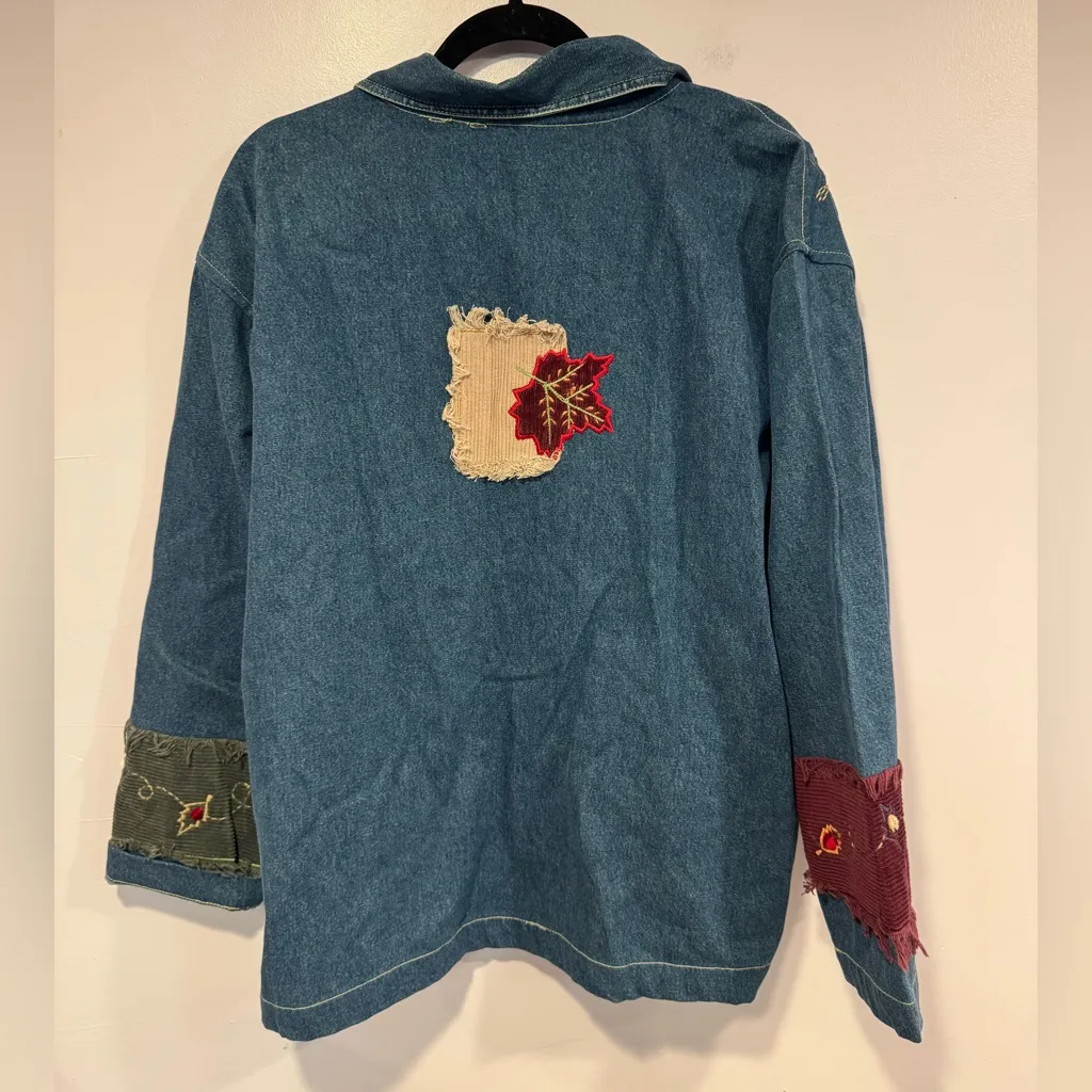 Sara‎ Studio Women fall vintage patchwork button up denim long sleeve Blue Size 1X - Image 4