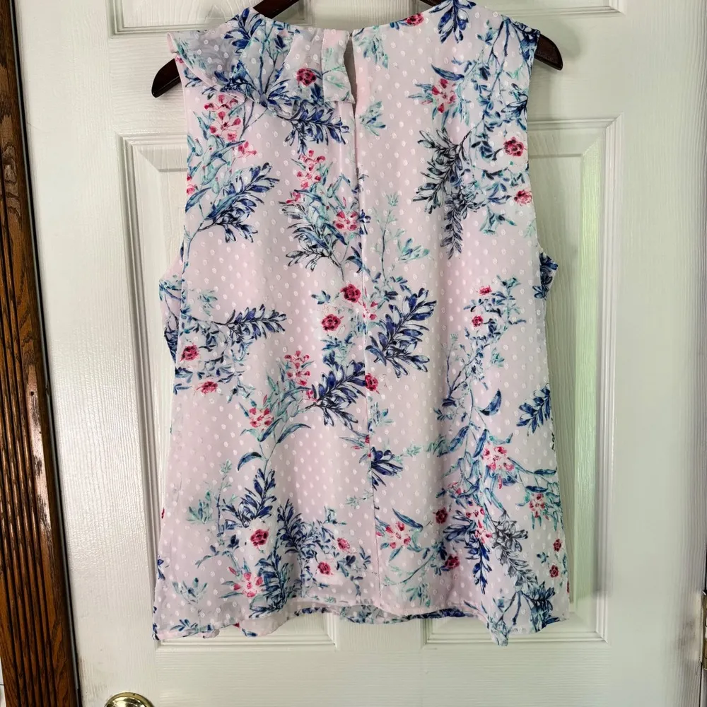Liz Claiborne Floral Ruffle Sleeveless Blouse Career Top XL - Image 9