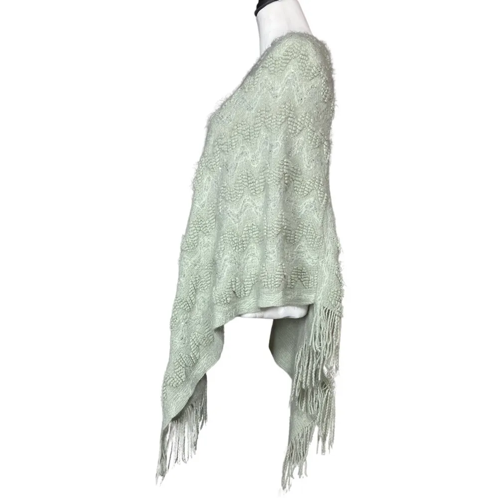 Y2K Style Pastel Green Poncho Sweater. One Size. Sequins Girlhoodcore Boho Fairy - Image 5