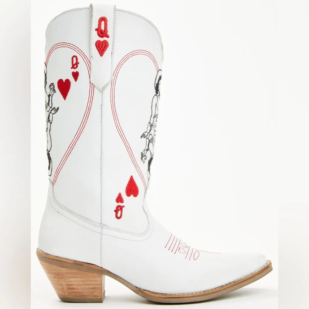 Dingo Queen Of Hearts White and Red Western Heeled Boots - Image 2