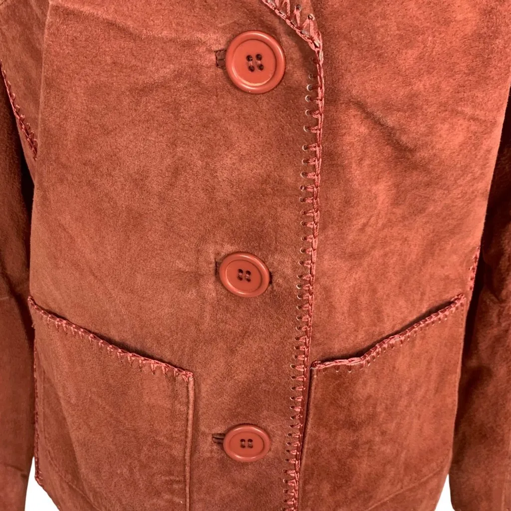 VTG Suede Blazer 6 Hippie Boho Crochet Trim Rust Brown Western Gypsy Festival - Image 4