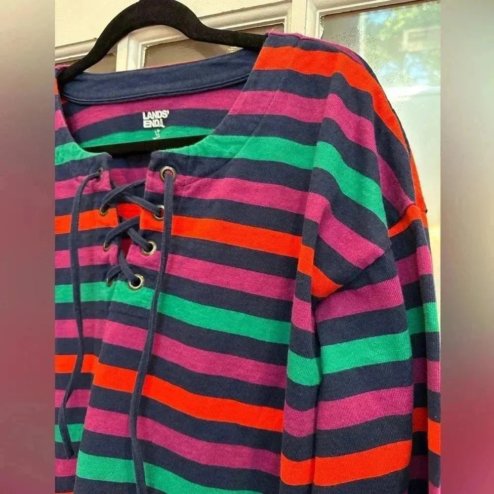 Lands' End Stripe Heavyweight Cotton Jersey Tunic Women's Size Large Petite LP - Image 4