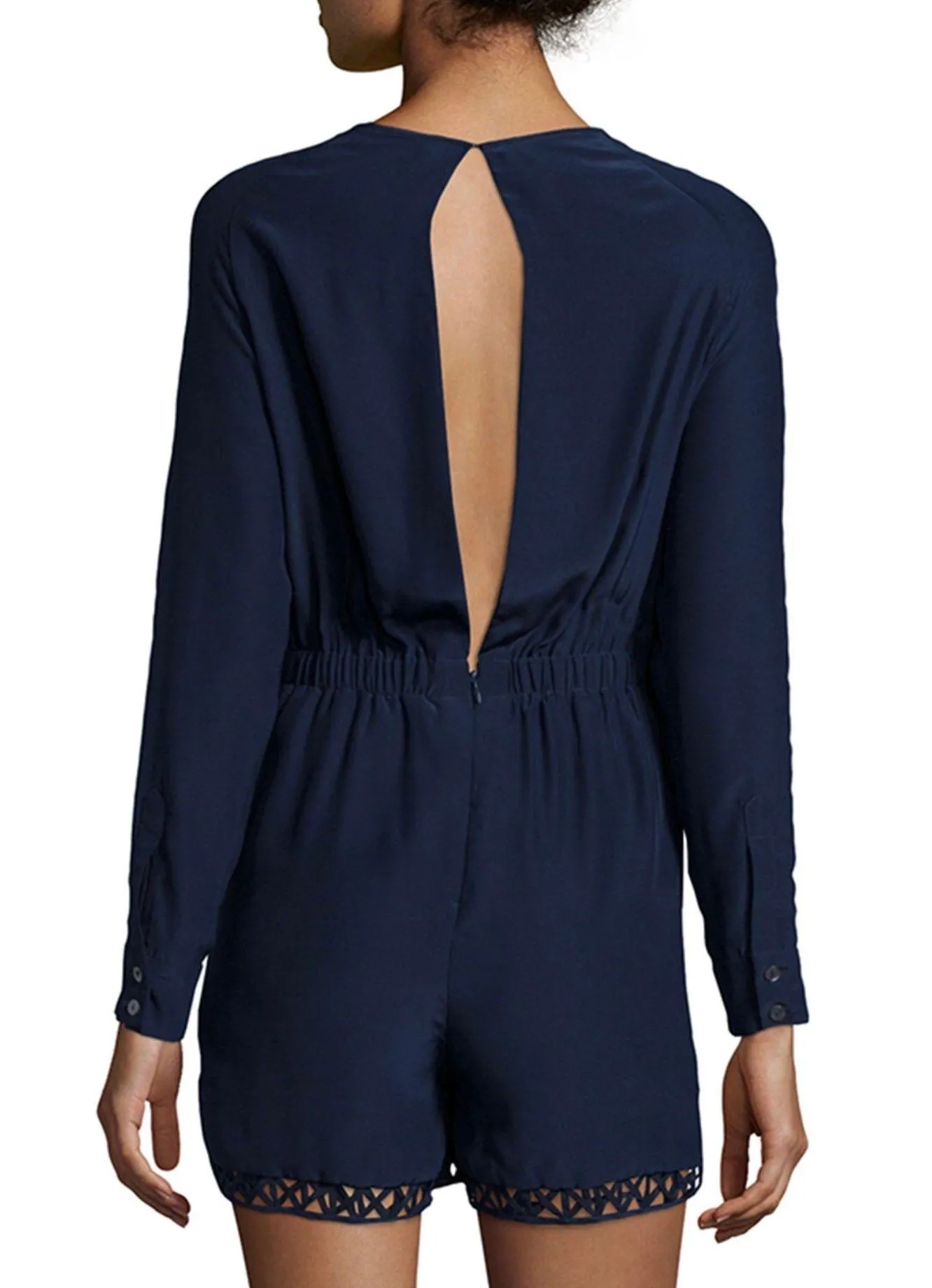 Crossbar long sleeve cutout navy blue Silk Romper size small S - Image 2