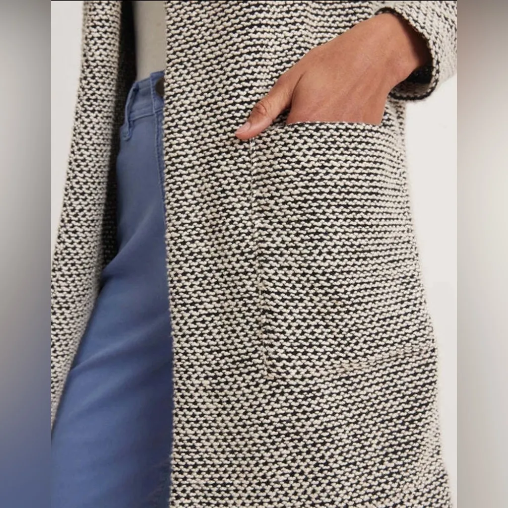 MARINE LAYER Birdseye Knit Cardigan Sweater Coat Size X-L Black White Contrast - Image 4