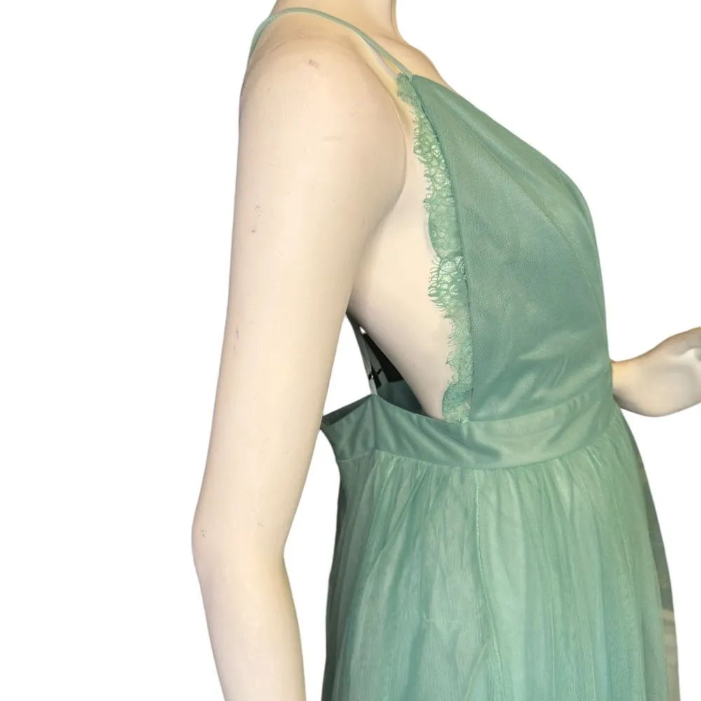 Aura strap low back dusty green tulle lace  bridesmaid maxi dress. - Image 6