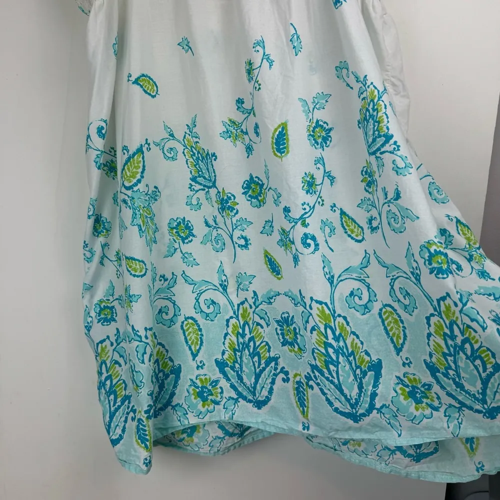 Cacique Womens Cotton Sleep Dress Sz 22/24 White Blue Paisley Floral Print - Image 16