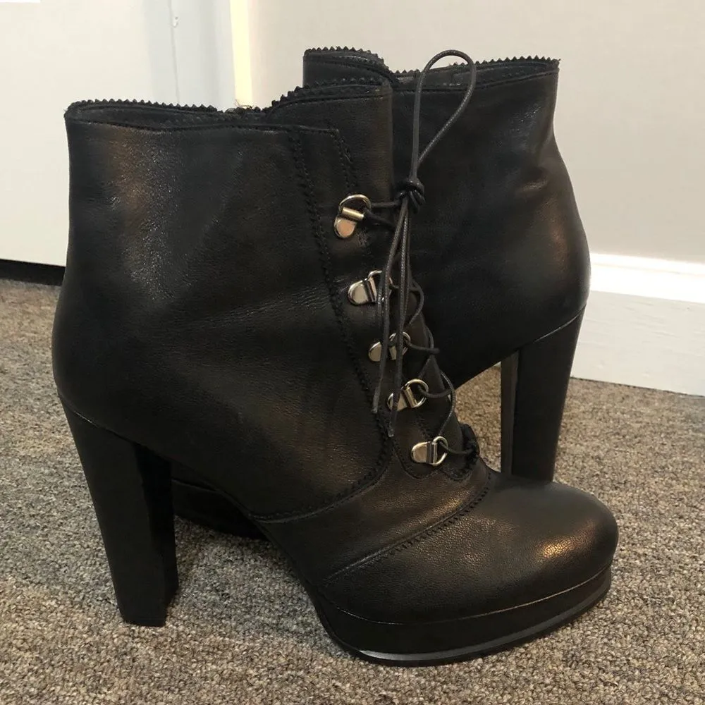 Stuart Weitzman Black Leather Combat Heeled Boots - Image 2