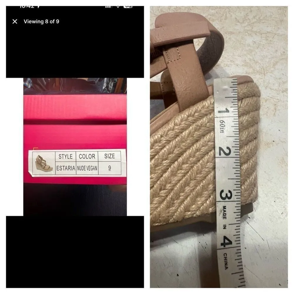 Catherine Malandrino Estaria Wedge Strappy Sandal Nude Vegan Sz 9 NIB - Image 8