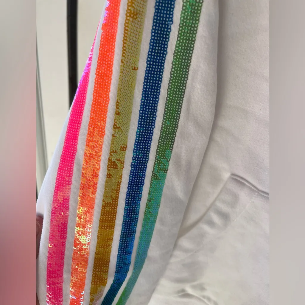 New QUEEN OF SPARKLES WHITE RAINBOW HALF ZIP size small women’s - Image 6