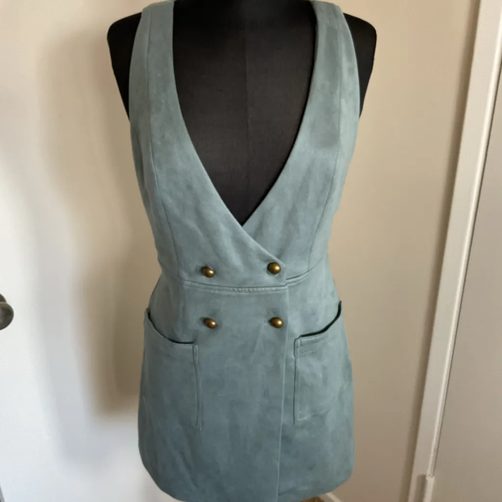 26. Forever 21 Blue Faux Suede Pinafore Vest Mini Dress Size Medium - Image 2
