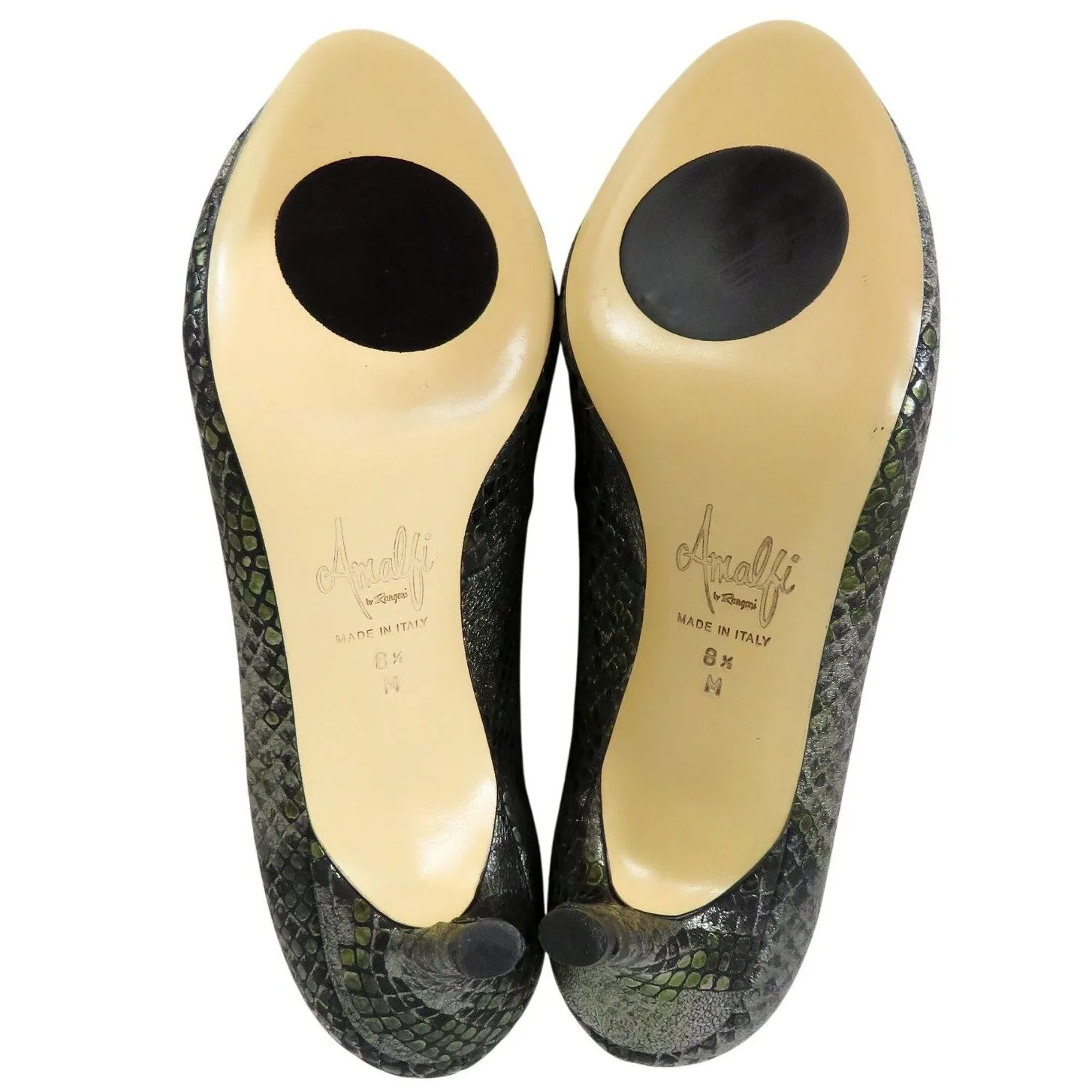 Amalfi by Rangoni Silver Metallic Snake Print Open Toe Heels Pumps Booties 8.5 - Image 5