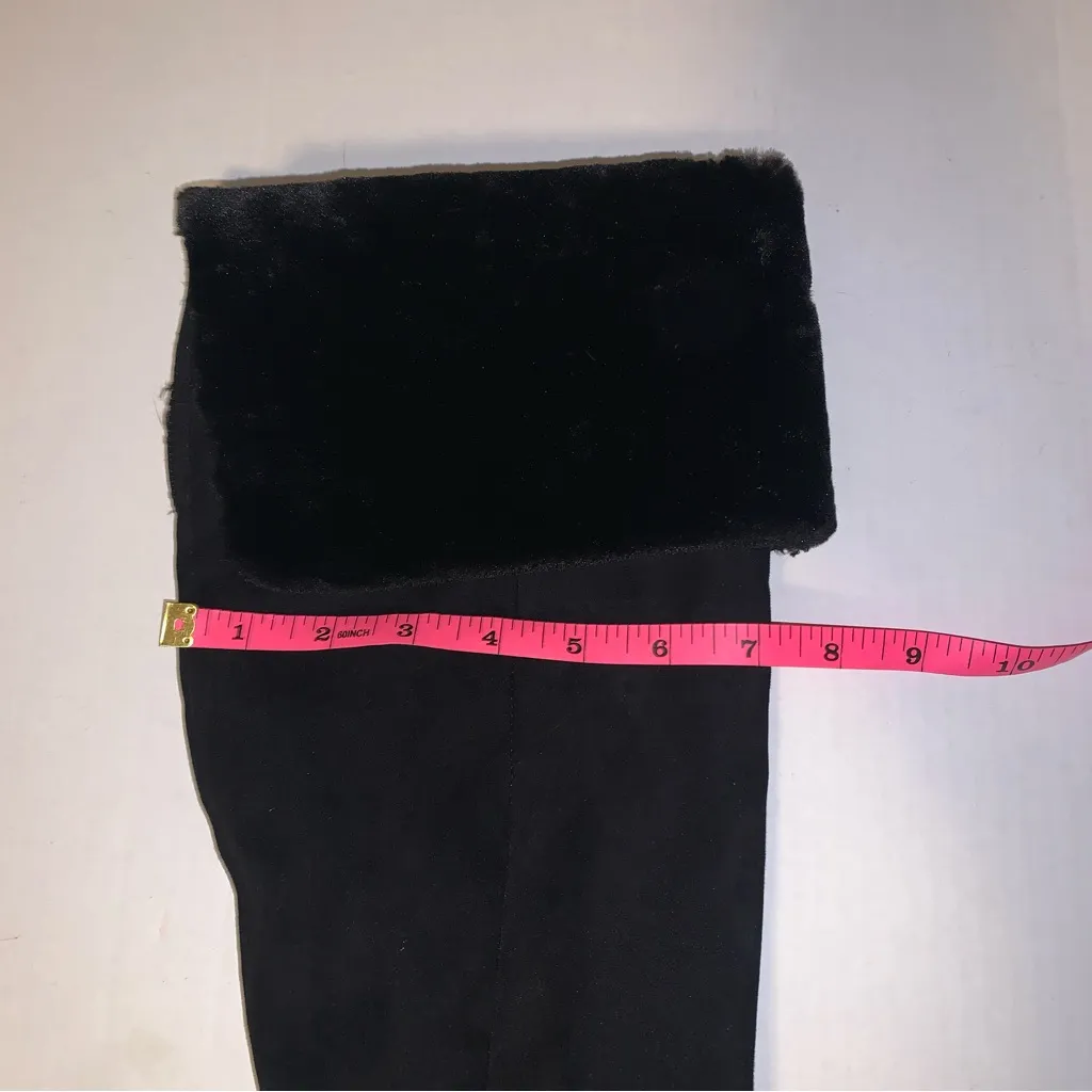 Black Suede Knee-High Folded Fur Boots - Image 8