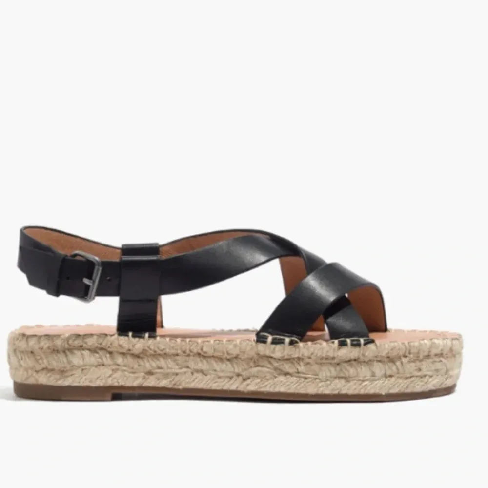 Madewell‎ Malia Black Leather Espadrille Sandals Adjustable Platform Size 9 - Image 9