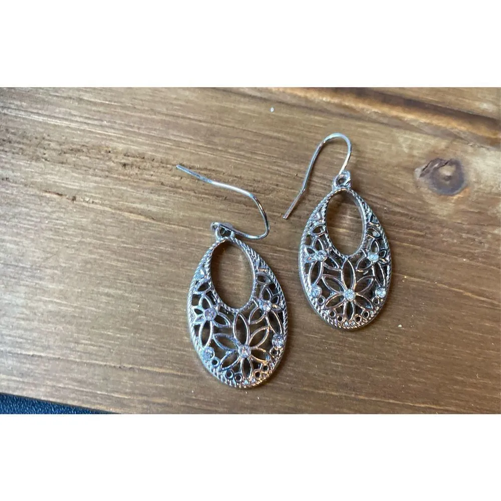 Silver floral drop dangling earrings Silver - Image 4