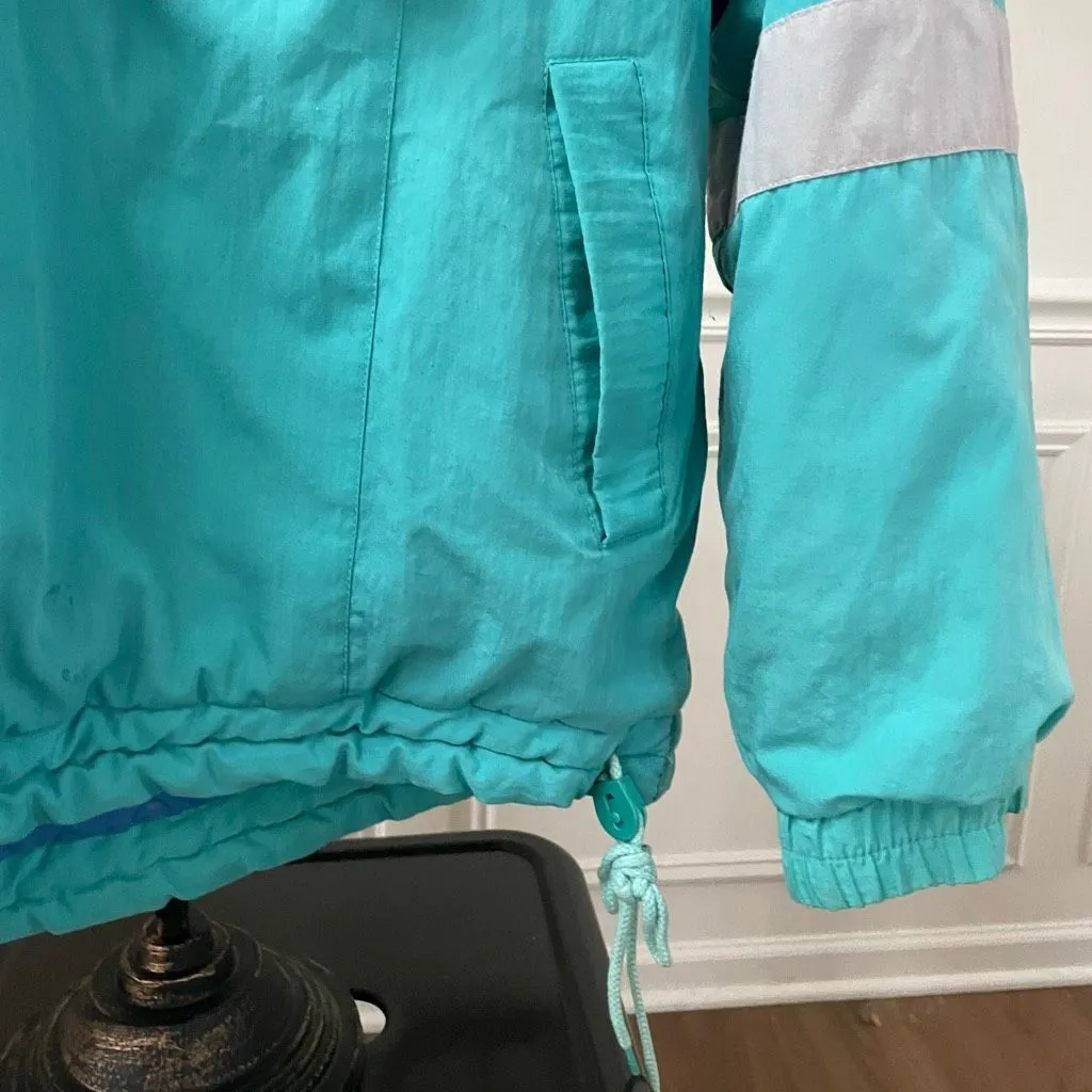 Vintage 90s C&A Club Fifteen Teal Blue Grey Puffy Half Zip Pullover XL Green - Image 6