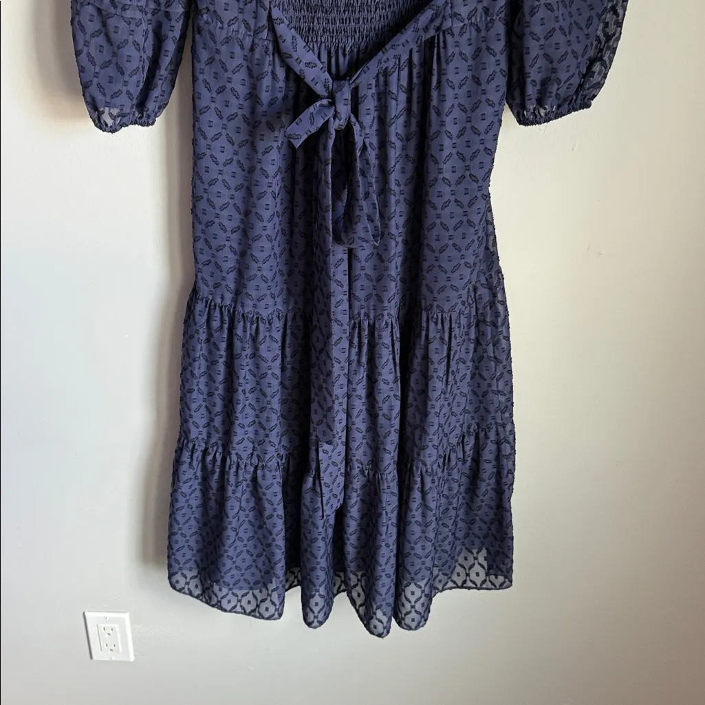 SHOSHANNA Grand Puff-sleeve Tiered Dress In Navy/jet 4 - Image 8