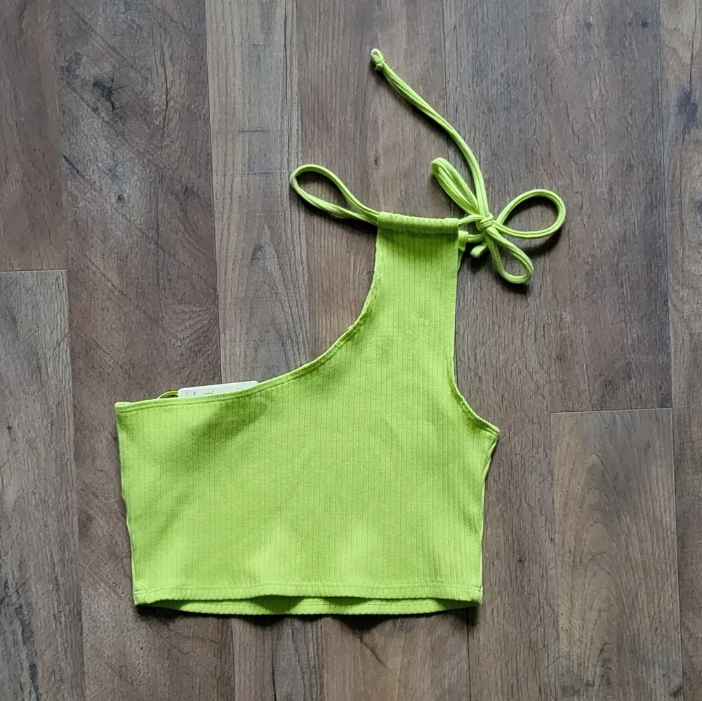 Aerie Ribbed Tie Cropped One Shoulder Tank Top Medium - Image 3