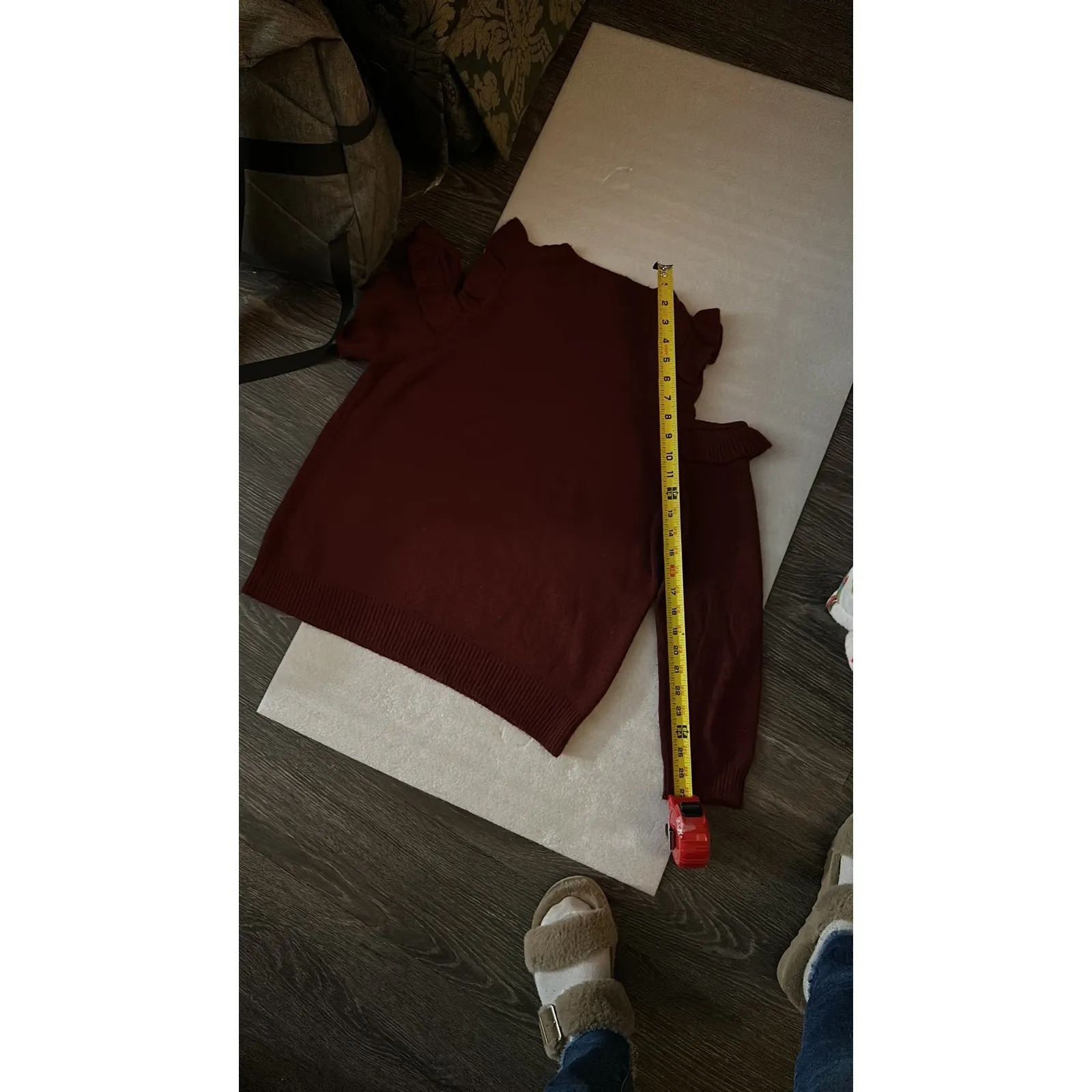 Love Riche Ruffled Wine Cold Shoulder Sweater L Cozy Comfy Winter Casual Fall - Image 8