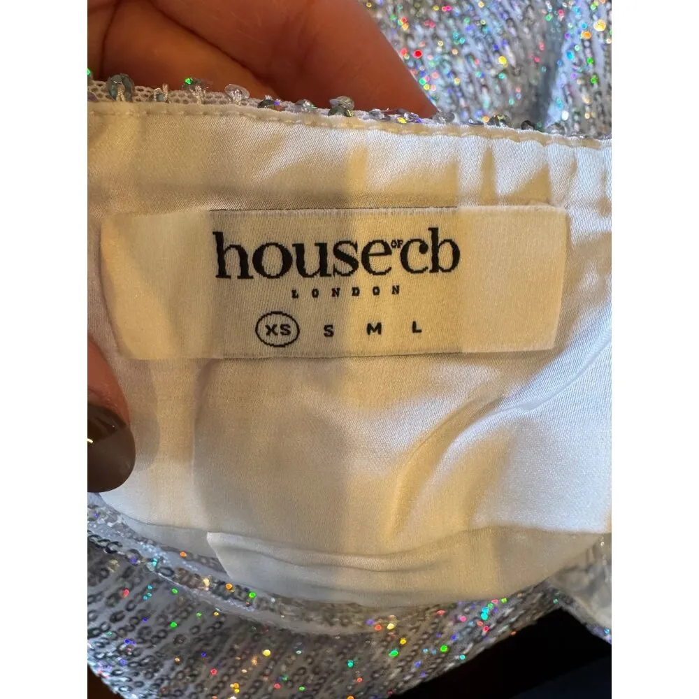 House Of CB Skirt Women‎ XS Silver Sequins Petunia Wrap Draped Mini Sexy Party - Image 7